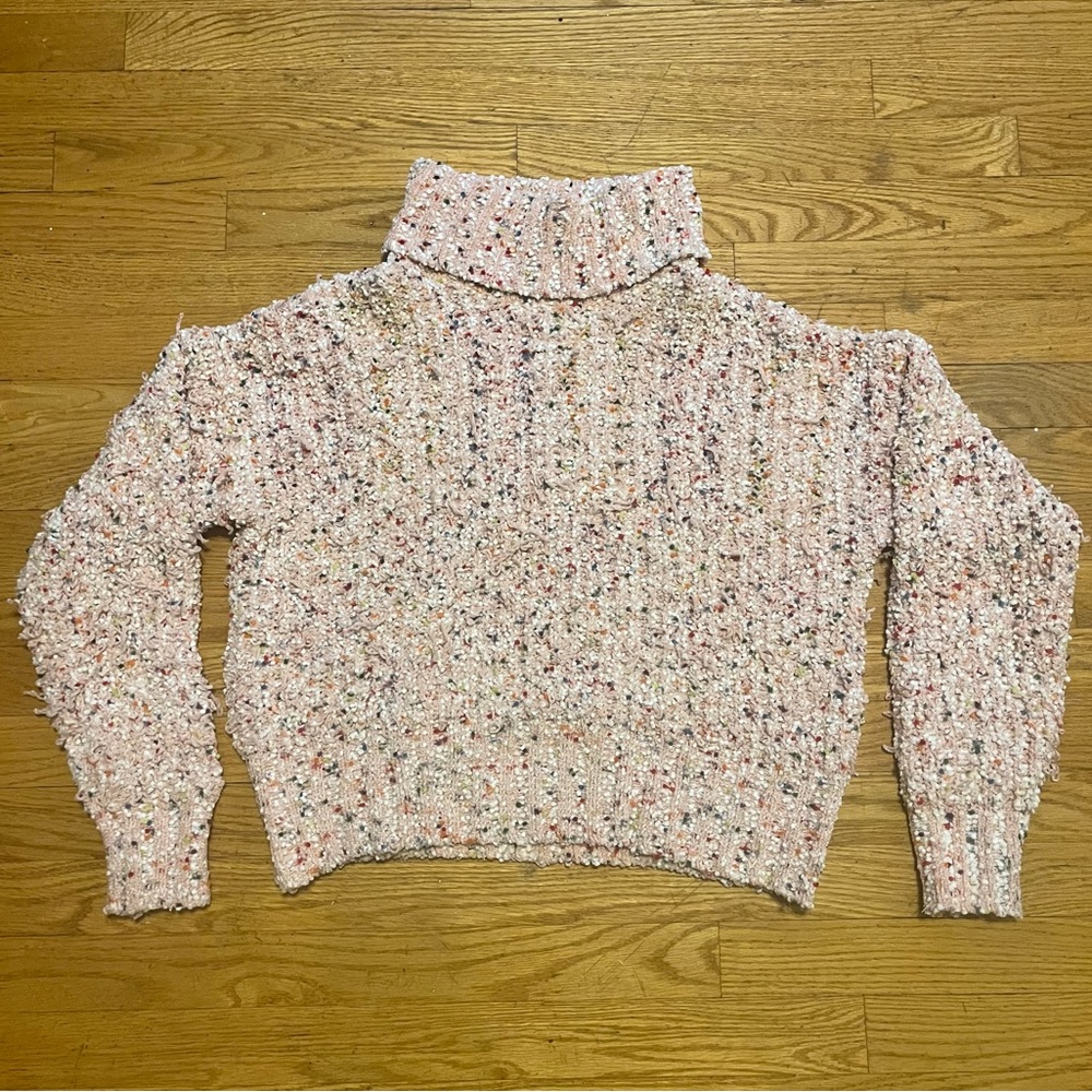 It’s Our Time 3D Knit Colorful Oversized Turtleneck Large Pink w/Multicolor dots